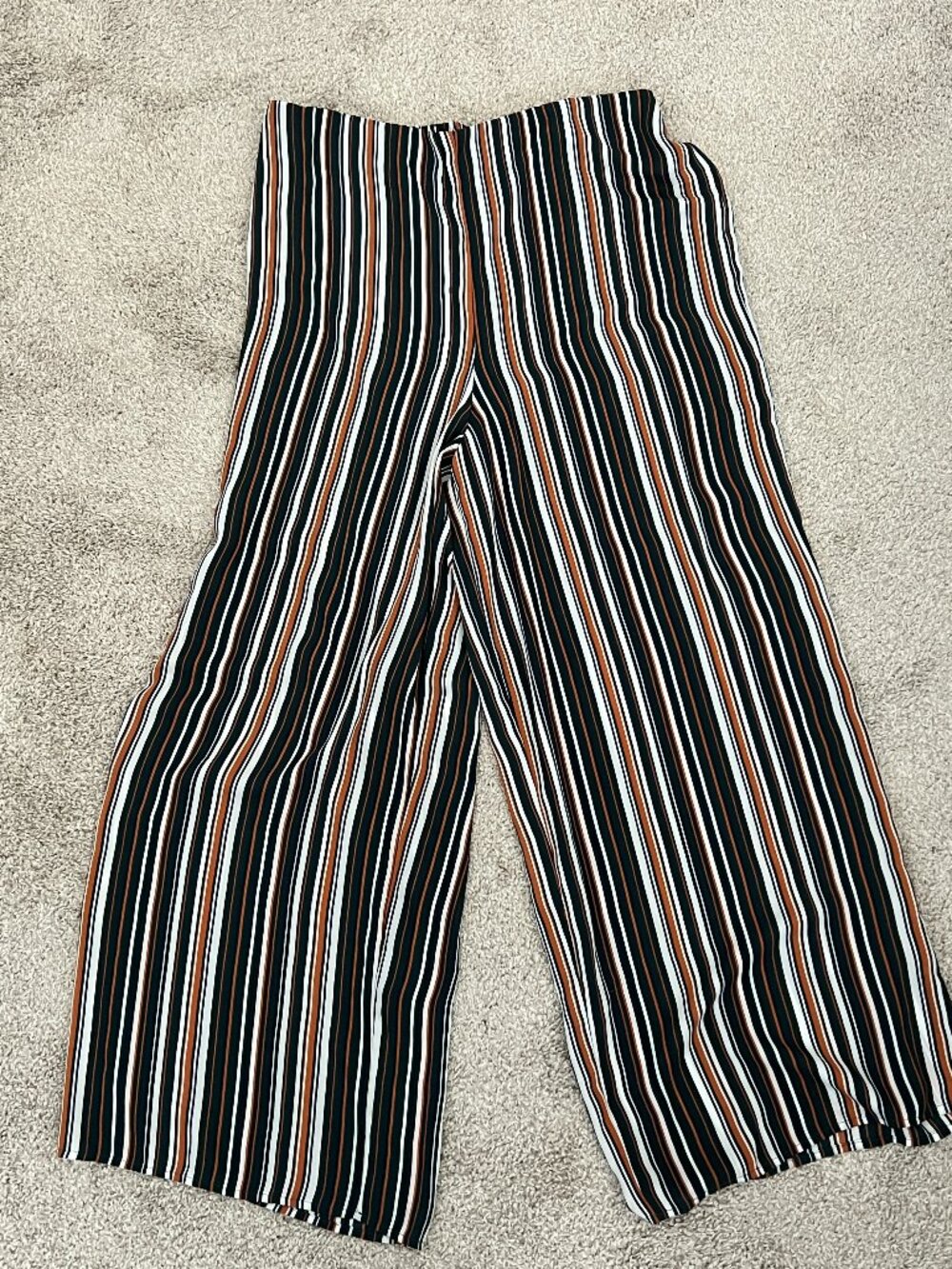 Forever 21 Plus Striped Wide Leg Cropped Pants 1X Retro 70s Boho Palazzo Pull On